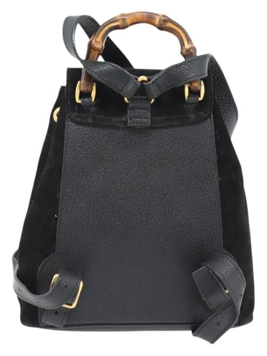 GUCCI Bamboo Backpack Suede Leather Black Auth BA6791 main image 6